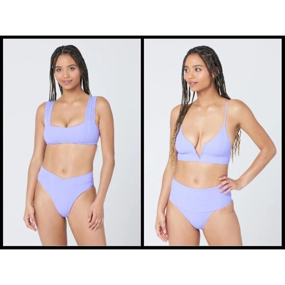 💕L*SPACE💕 Pointelle Rib Bikini Set ~ Gizelle Top + Desi Bottom ~ Purple XS NWT - Picture 1 of 12